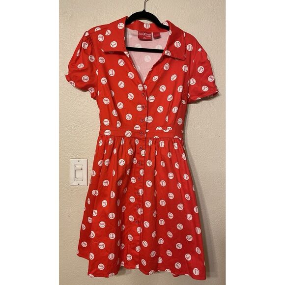 Stitch Shoppe‎ Loungefly All Over Print Red White Coca-Cola Bottle Cap Dress L - Picture 5 of 13